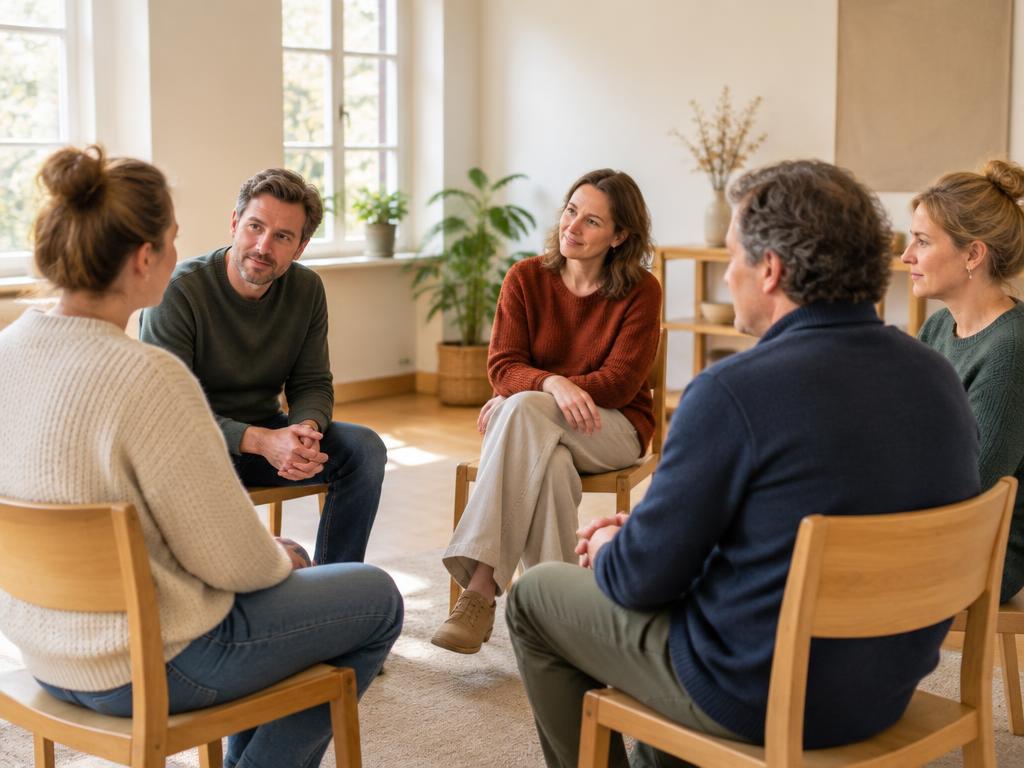 Deelnemers in gesprek tijdens de coachopleiding